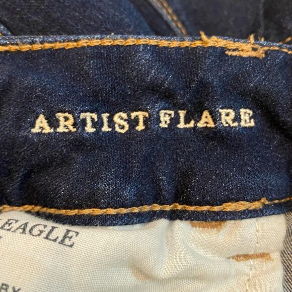 American Eagle Jeans Women Sz 16 Short Artist Flare Leg Distressed Stretch Boho - Picture 5 of 11